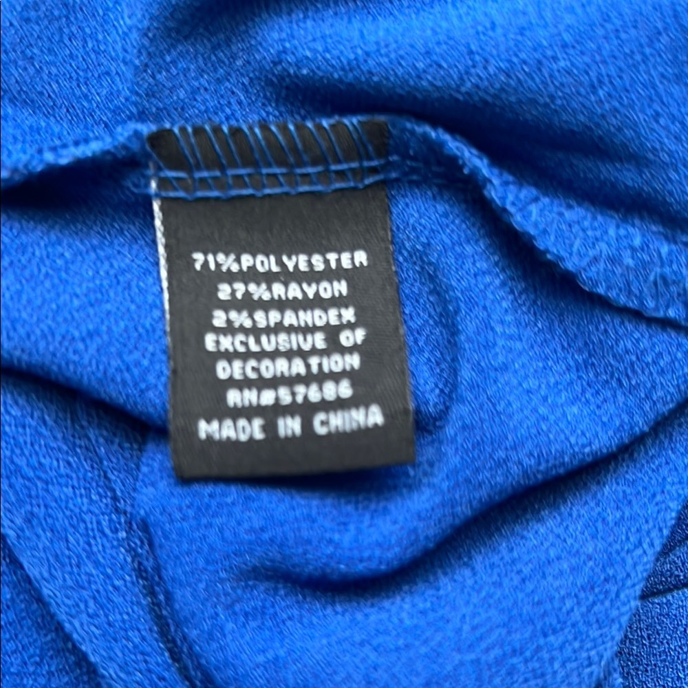 Women’s Relaxed Blue Short Sleeve Tee with rhinestones along ruched sleeves - Picture 6 of 7